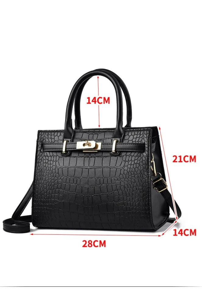 Bolsa Estilo Kelly com Textura de Crocodilo