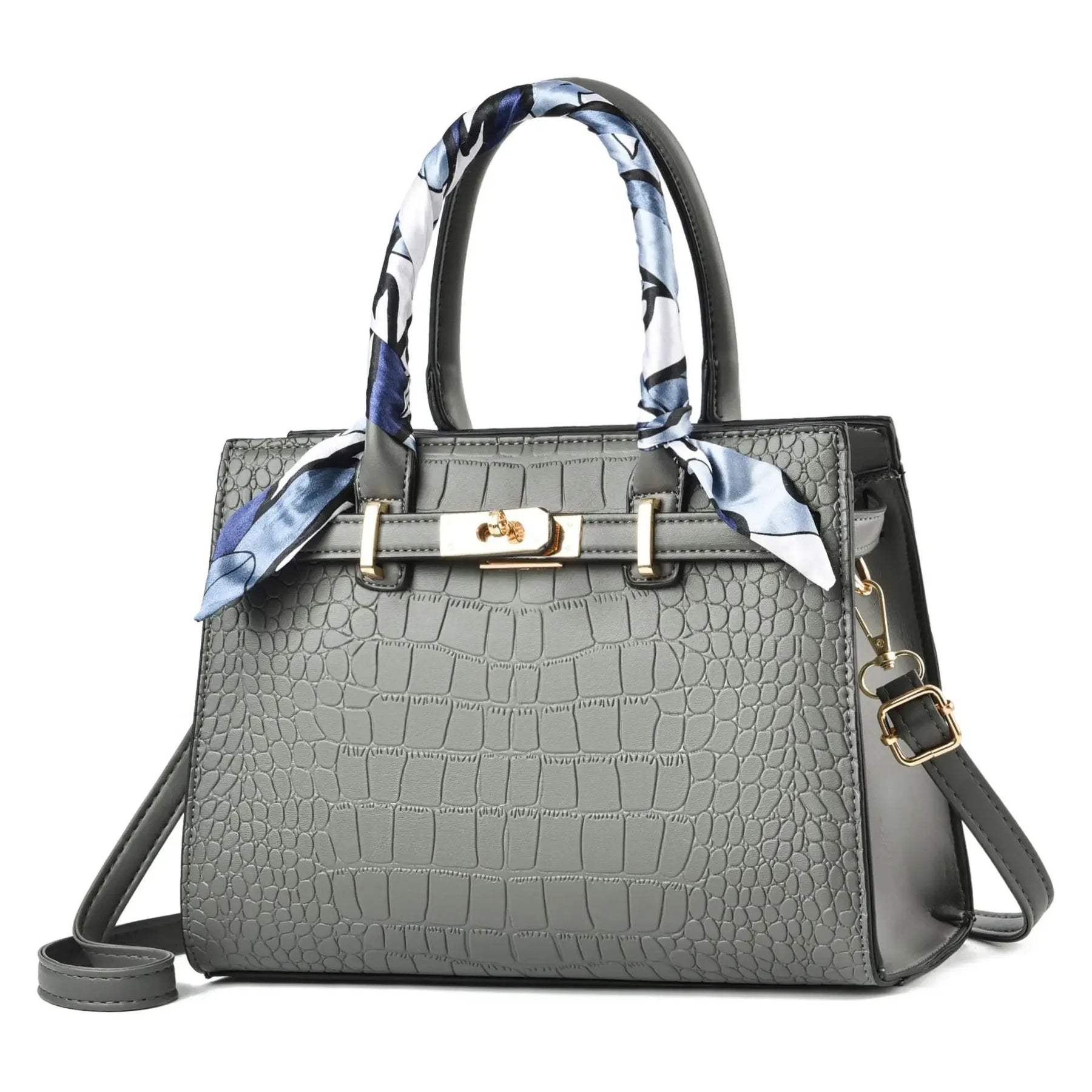 Bolsa Estilo Kelly com Textura de Crocodilo