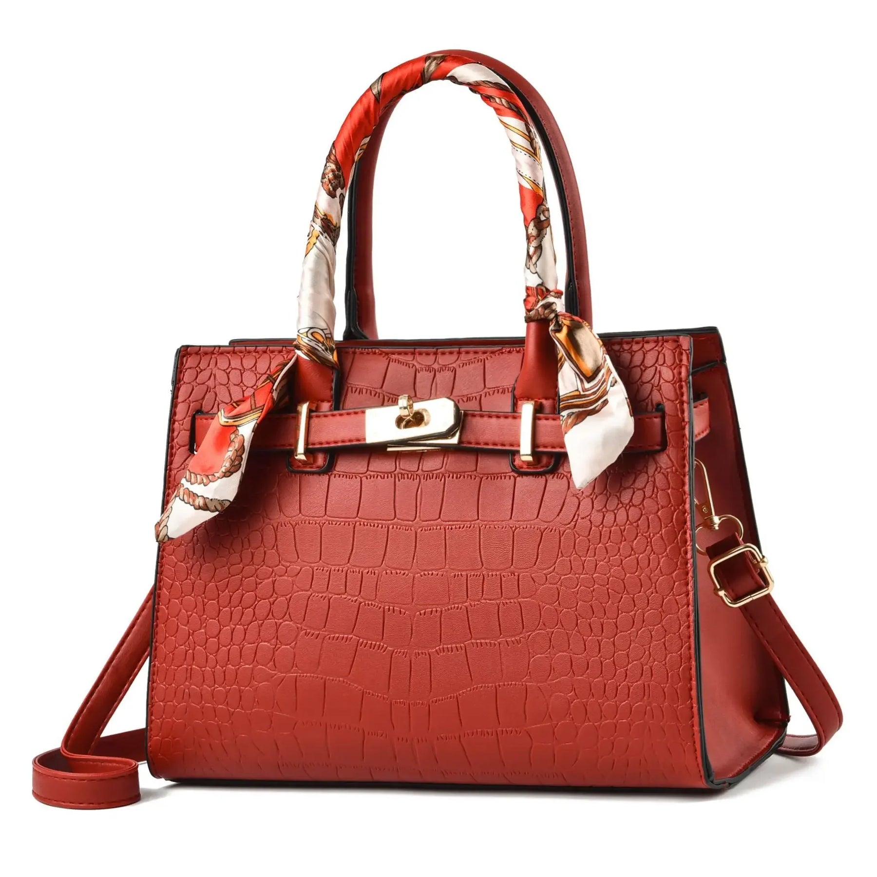 Bolsa Estilo Kelly com Textura de Crocodilo