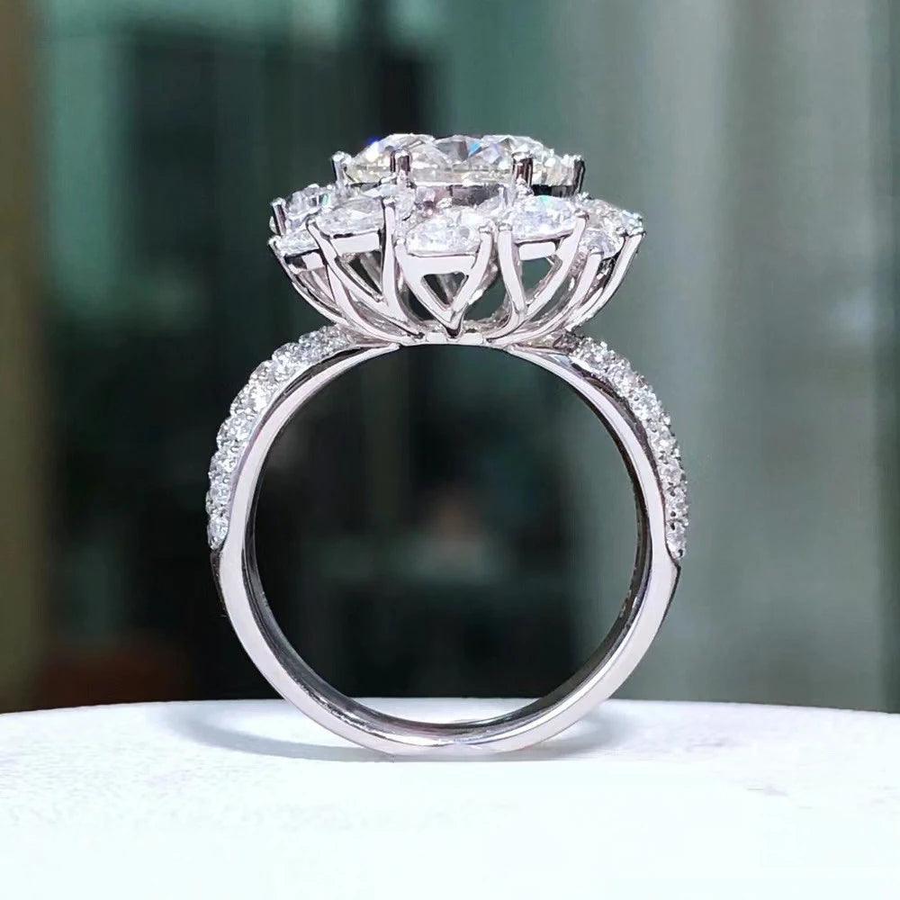 Anel de Noivado de Luxo com Moissanite de 3CT com Certificado, Diamante Cintilante, Aliança de Casamento em Prata Esterlina 925, Joia de Anel para Mulheres - Cardino