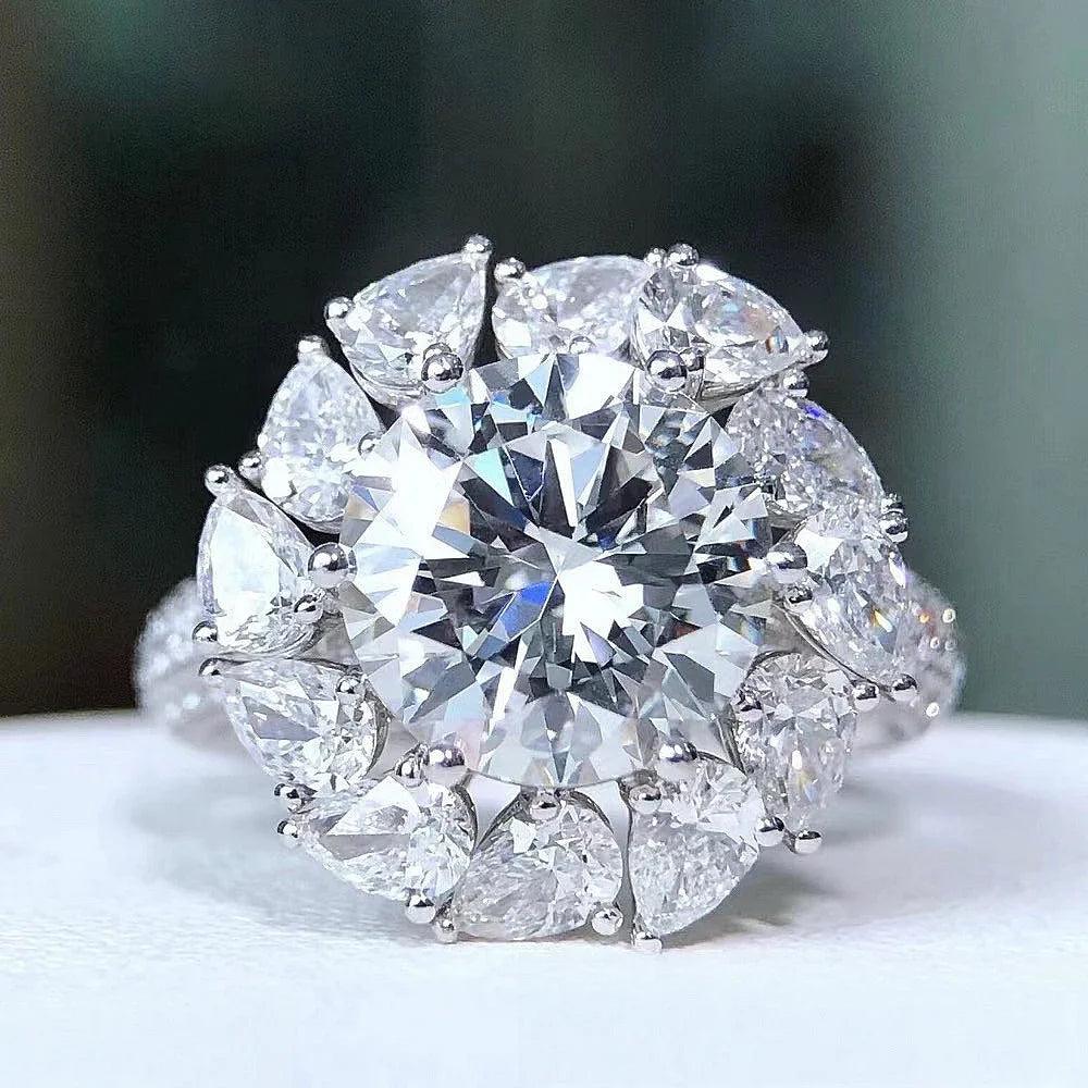 Anel de Noivado de Luxo com Moissanite de 3CT com Certificado, Diamante Cintilante, Aliança de Casamento em Prata Esterlina 925, Joia de Anel para Mulheres - Cardino