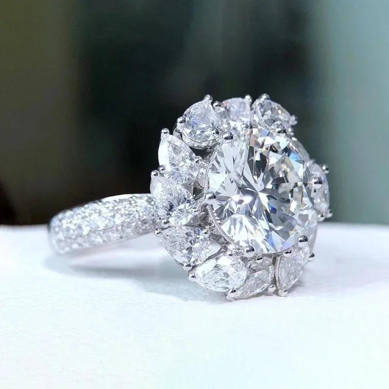 Anel de Noivado de Luxo com Moissanite de 3CT com Certificado, Diamante Cintilante, Aliança de Casamento em Prata Esterlina 925, Joia de Anel para Mulheres - Cardino