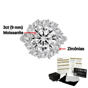 Anel de Noivado com Pedra de 3CT - Moissanite e Zircônia. - Cardino