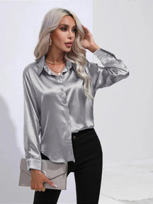 Blusa Feminina de Cetim com Manga Longa - Cardino