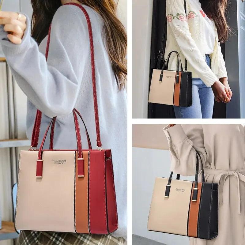 Bolsa feminina de couro legítimo, bolsa de luxo para mulheres, bolsas de designer, bolsa de ombro com patchwork, tote para mulheres, bolsa de couro feminina - Janelaila Moda