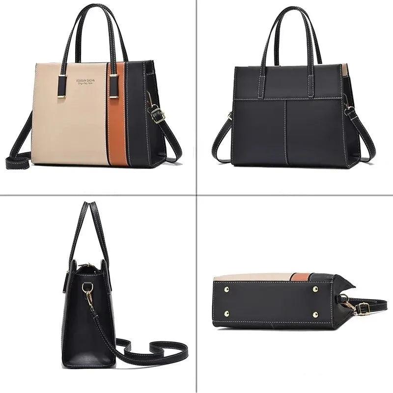 Bolsa feminina de couro legítimo, bolsa de luxo para mulheres, bolsas de designer, bolsa de ombro com patchwork, tote para mulheres, bolsa de couro feminina - Janelaila Moda