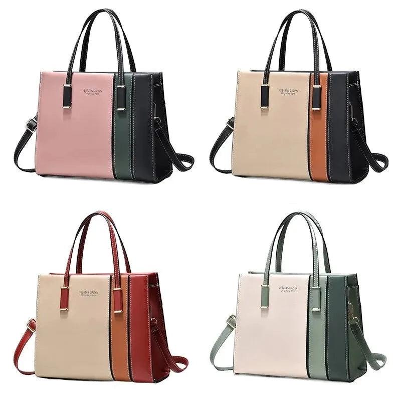 Bolsa feminina de couro legítimo, bolsa de luxo para mulheres, bolsas de designer, bolsa de ombro com patchwork, tote para mulheres, bolsa de couro feminina - Janelaila Moda