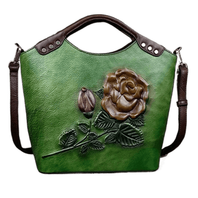 Bolsa em Couro Legítimo com Estampa Floral Vintage - Cardino