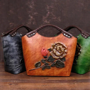 Bolsa em Couro Legítimo com Estampa Floral Vintage - Cardino