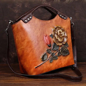 Bolsa em Couro Legítimo com Estampa Floral Vintage - Cardino