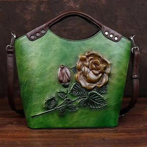 Bolsa em Couro Legítimo com Estampa Floral Vintage - Cardino