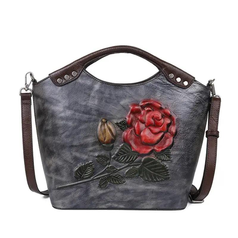 Bolsa em Couro Legítimo com Estampa Floral Vintage - Cardino