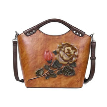 Bolsa em Couro Legítimo com Estampa Floral Vintage - Cardino