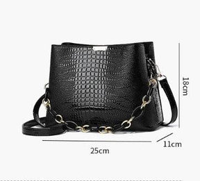 Bolsa Feminina Transversal com Estampa Crocodilo Brilhante com Corrente - Janelaila Moda