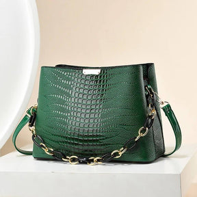 Bolsa Feminina Transversal com Estampa Crocodilo Brilhante com Corrente - Janelaila Moda