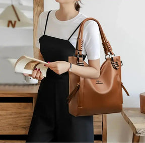 Bolsa Feminina Vintage Tote Couro Genuíno Grande Capacidade - Janelaila Moda