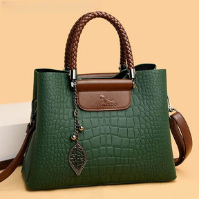 Bolsa Tote Casual Três Camadas Couro Estampa Crocodilo - Janelaila Moda