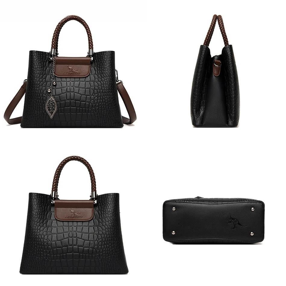 Bolsa Tote Casual Três Camadas Couro Estampa Crocodilo - Janelaila Moda