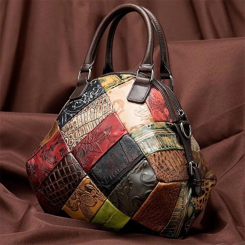 Bolsa feminina de couro legítimo, bolsa de luxo para mulheres, bolsas de designer, bolsa de ombro com patchwork, tote para mulheres, bolsa de couro feminina. - Janelaila Moda