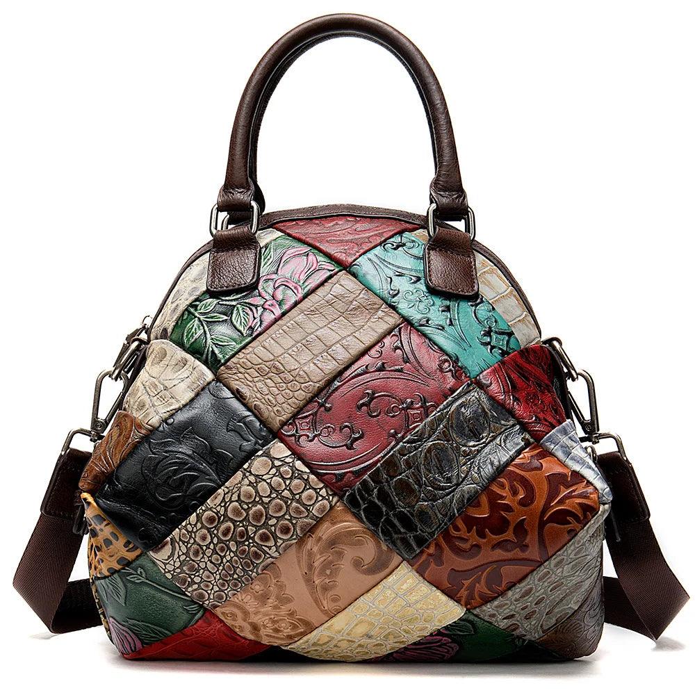 Bolsa feminina de couro legítimo, bolsa de luxo para mulheres, bolsas de designer, bolsa de ombro com patchwork, tote para mulheres, bolsa de couro feminina. - Janelaila Moda