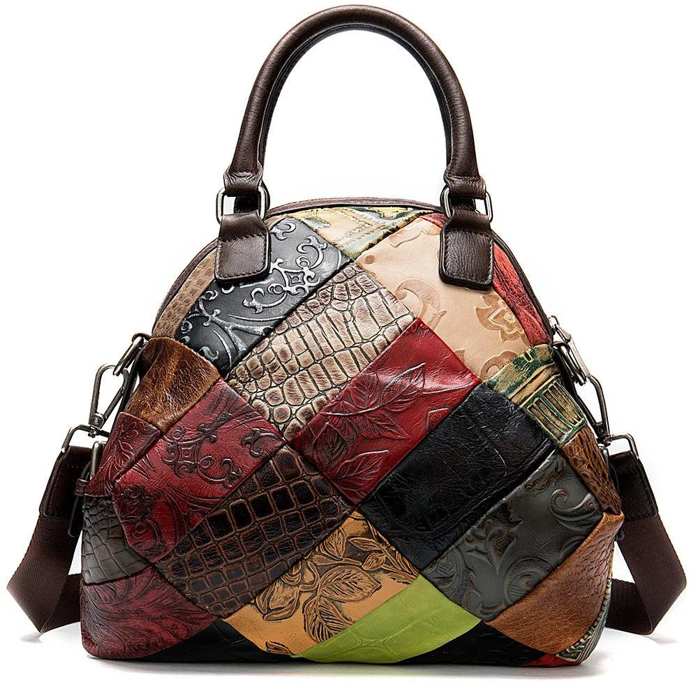 Bolsa feminina de couro legítimo, bolsa de luxo para mulheres, bolsas de designer, bolsa de ombro com patchwork, tote para mulheres, bolsa de couro feminina. - Janelaila Moda